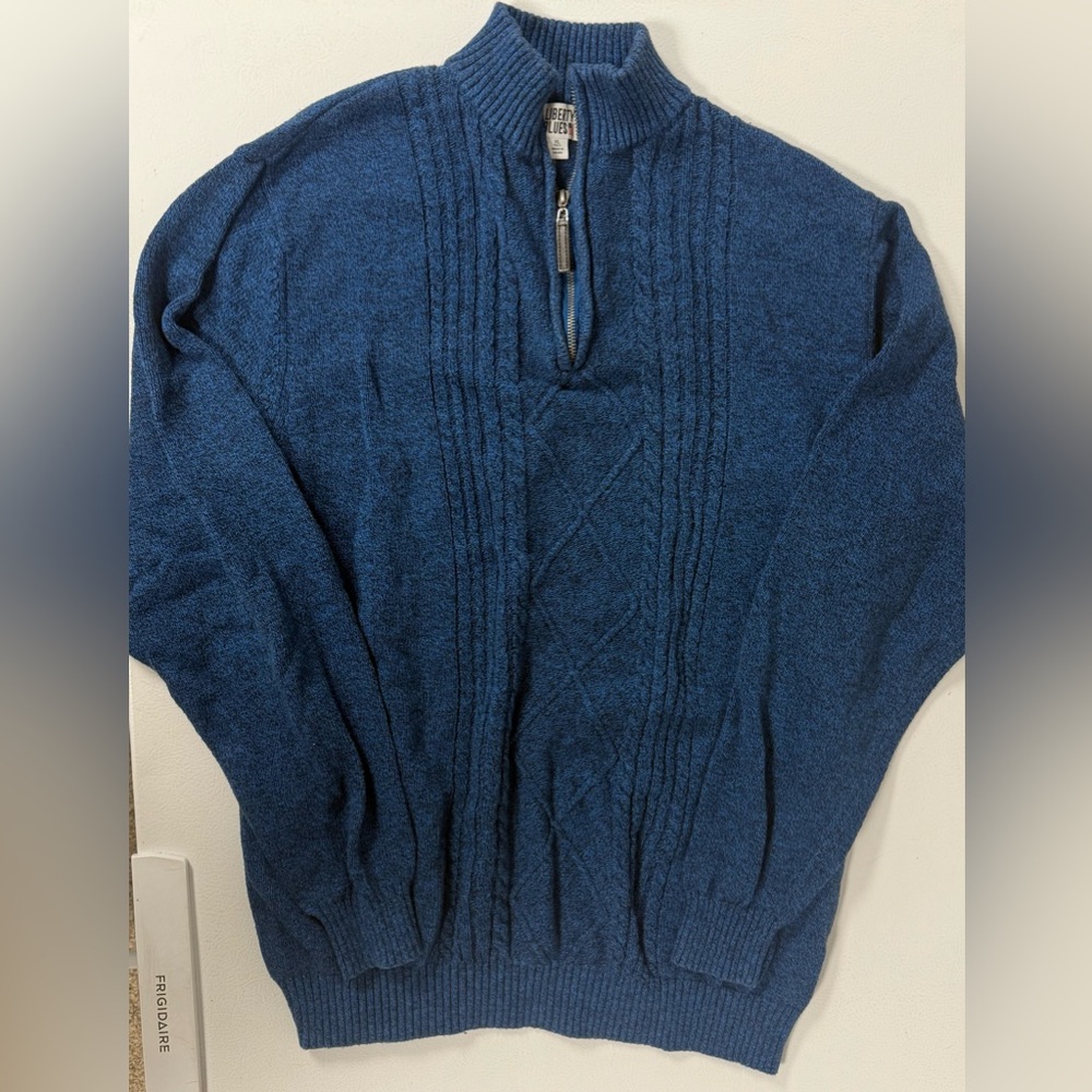 Liberty Blues Sweater Mens Blue Cotton Quarter Zip Cable Knit Men XL Tall